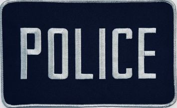 POLICE 5" X 9" PATCH - GREY on MIDNIGHT NAVY, GREY TRIM - SEW ON.